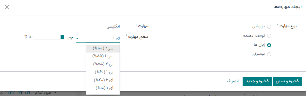 فرم مهارت به همراه اطلاعات تکمیل شده.