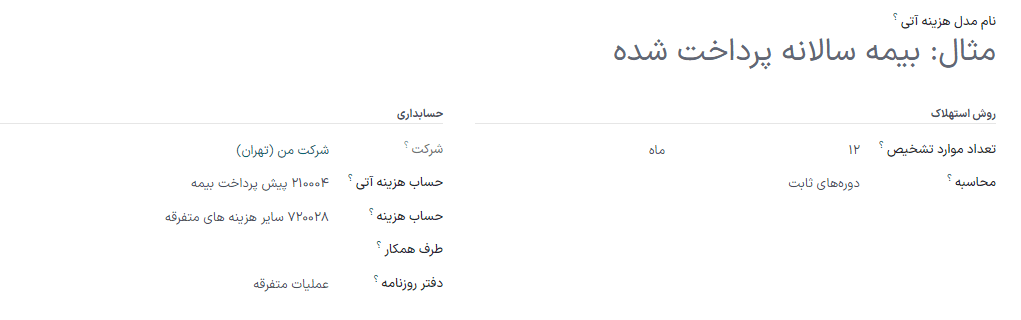 دکمه مدل هزینه آتی در حسابداری سازمان‌یار