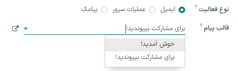 گزینه‌های مربوط به ایجاد و ویرایش ایمیل در پنجره ایجاد فعالیت‌ها.