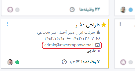 نمایی از ایمیل‌های مستعار منتخب در نمای داشبورد پروژه سازمان‌یار