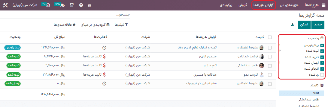 گزارش‌های تأیید نشده در صفحه گزارش‌ها جهت تأیید نمایش داده می‌شود.