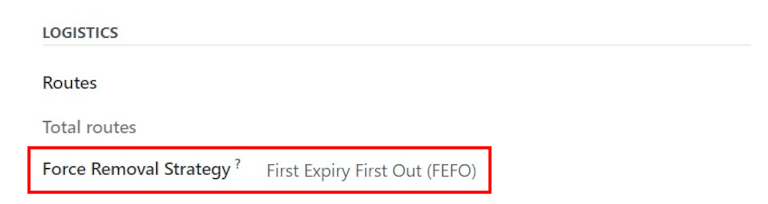 استراتژی خروج اجباری FEFO تنظیم شده در دسته‌بندی محصول.