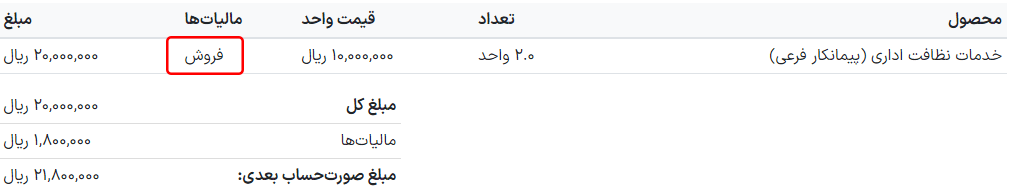 برچسب روی فاکتورها در تمام سطرهای فاکتور نمایش داده می‌شود