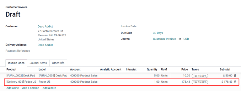 نمایش سفارش تحویل در سطر فاکتور.