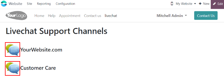 نمایی از صفحه وب امتیازهای گفتگوی آنلاین با تأکید بر آیکون کانال.