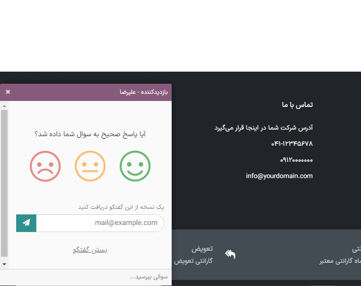نمایی از پنجره گفتگو از سمت کاربر برای برنامه گفتگوی آنلاین سازمان‌یار.
