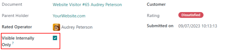 نمایی از صفحه جزئیات امتیاز که در آن تنظیمات قابل مشاهده داخلی فعال شده است.