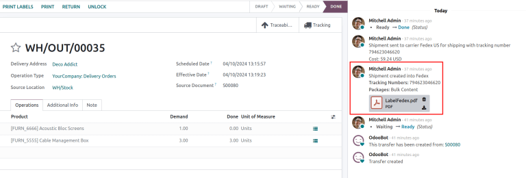 نمایش برچسب ارسال ایجاد شده در گفتگو.