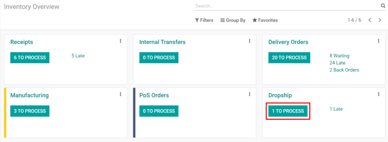 کلیک بر روی دکمه در کارت دراپ‌شیپینگ برای مشاهده تمام سفارش‌های دراپ‌شیپینگ.