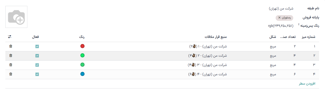 پنجره ایجاد میز در بک‌اند پایانه فروش