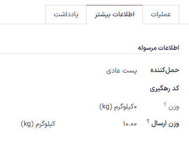نمایش تب «اطلاعات بیشتر» یک سفارش تحویل.