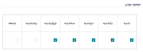 نمای پیش‌فرض بخش در دسترس بودن، با دوشنبه-جمعه فعال شده.