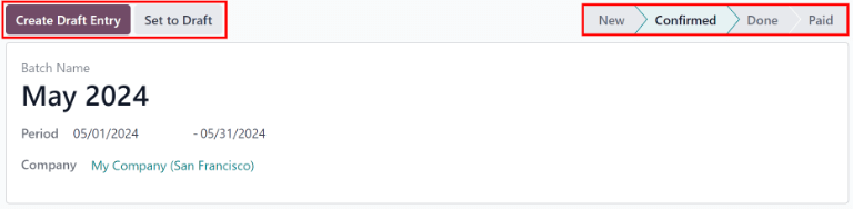 یک دسته با وضعیت تأیید شده، با دکمه‌های موجود برجسته شده.