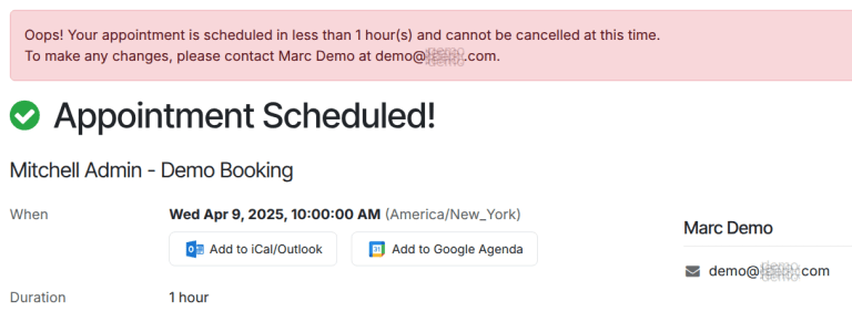 نمونه‌ای از پیامی که مشتری هنگام لغو مشاهده می‌کند.