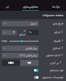 تنظیمات مبوط به چیدمان در صفحات دسته‌بندی.