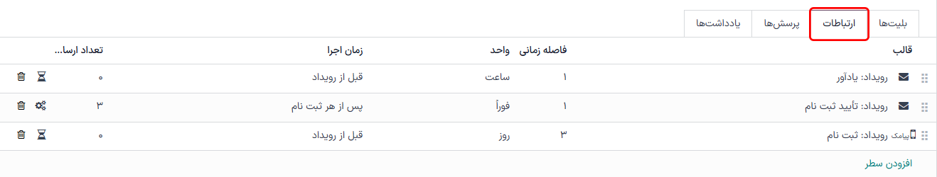 برگه ارتباطات معمول در فرم رویداد در برنامه رویدادها.