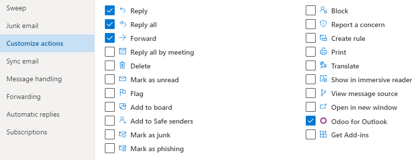 عمل سفارشی اوت‌لوک اودوو