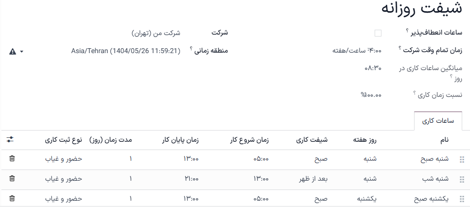 ساعات کاری شیفت روز