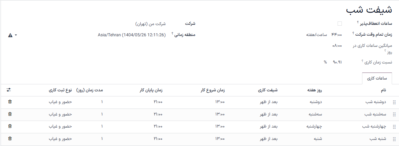 ساعات کاری شیفت شب