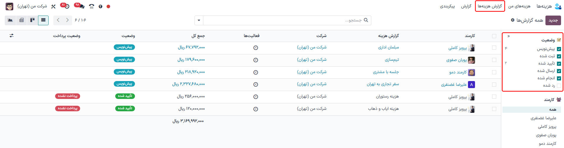 گزارش‌های تأیید نشده در صفحه گزارش‌ها جهت تأیید نمایش داده می‌شود.
