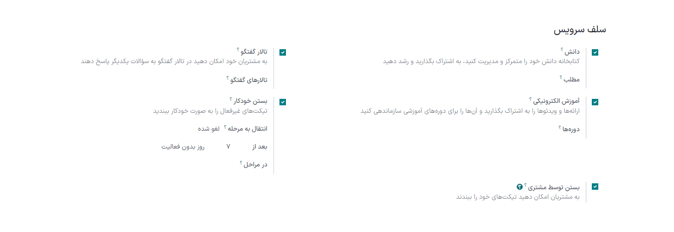 نمای کلی صفحه تنظیمات یک تیم با تأکید بر ویژگی‌های مرکز پشتیبانی.