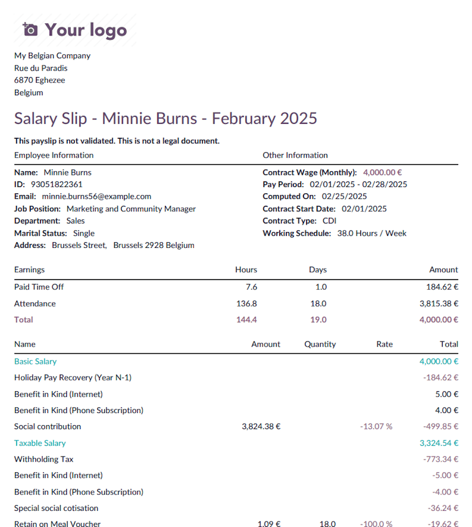 Holiday Pay Recovery Simple Payslip.