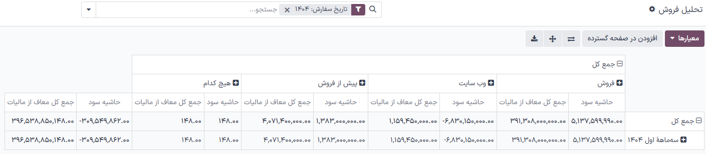 مقادیر مختلف برای نمایش در گزارش تحلیل حقوق و دستمزد.