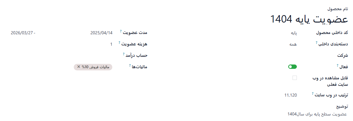 یک محصول عضویت جدید در برنامه اعضا.