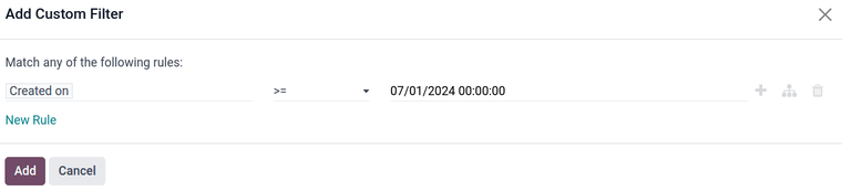 فرم ایجاد فیلتر سفارشی.