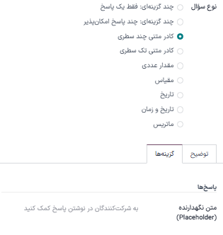 فیلد نگهدارنده هنگامی که گزینه جعبه متن چند خطی در نظرسنجی‌ها انتخاب شده است.