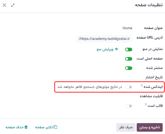 غیرفعال کردن کادر انتخاب “ایندکس شده”