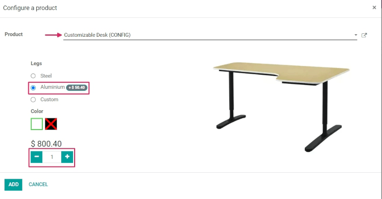 پیکربندی فرم محصول برای انتخاب مشخصه‌های گونه.