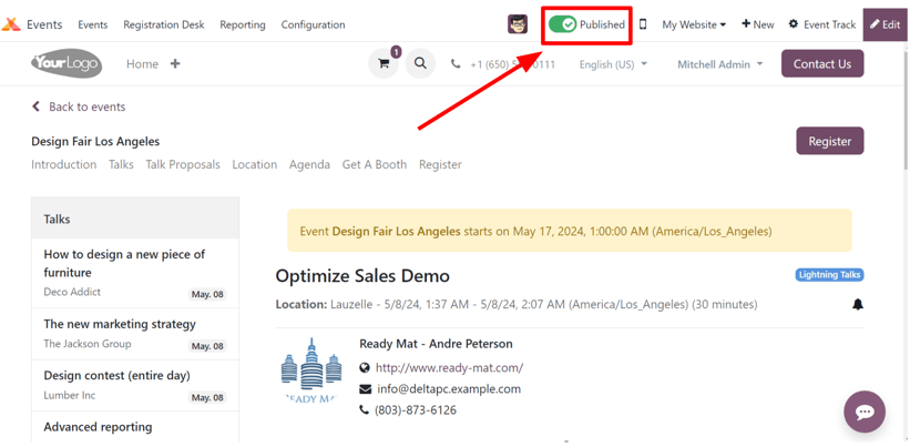 زیرمنوی مرتبط با سخنرانی رویداد در وب سایت رویداد ساخته شده برنامه رویدادها.