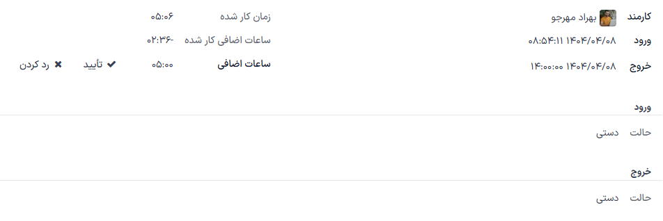 جزئیات رکورد حضور و غیاب.