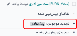 دکمه تجدید موجودی در ردیف «+ تجدید موجودی پیشنهادی».