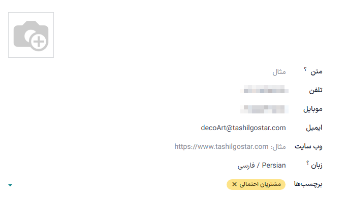 نمونه‌هایی از فیلدهای متنی با ابزارک‌های مختلف